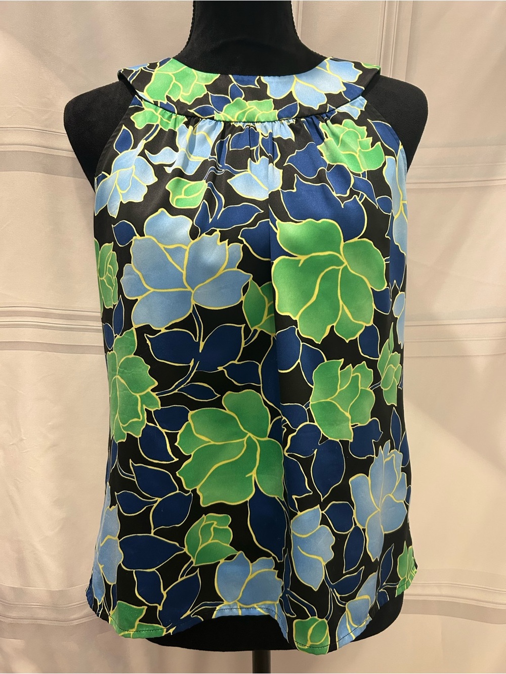 Ann Taylor Black Floral Halter Camisole with Blue & Green Flowers Women’s 8P